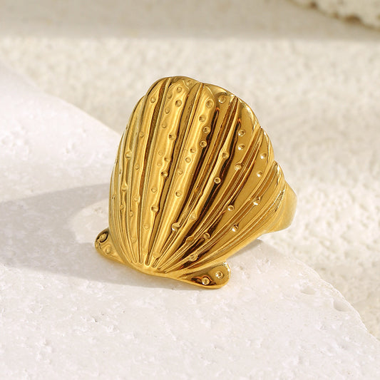 Anello da donna in acciaio inossidabile geometrico minimalista con placcatura in oro 18K e finitura opaca testurizzata