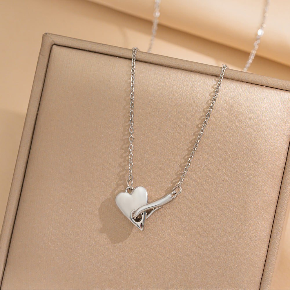 Minimalist Heart-Shaped Titanium Steel Necklace with Electroplating Finish Snake Chain for Women
