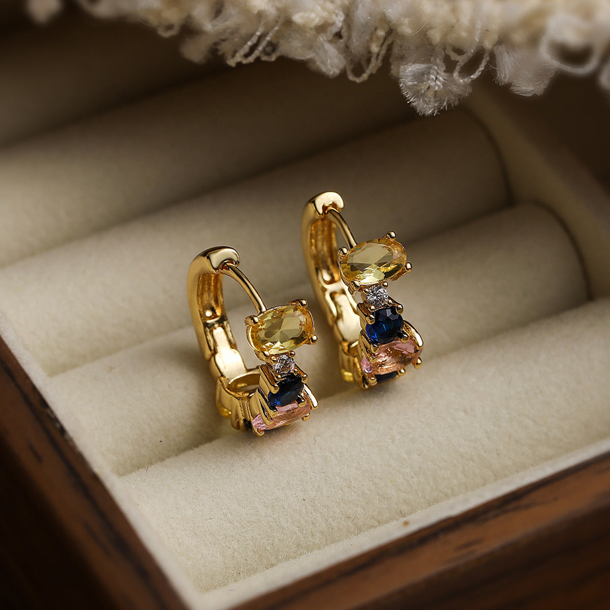 Minimalist Geometric Copper Hoop Earrings with Real Gold Plating and Zirconia Accents for Women