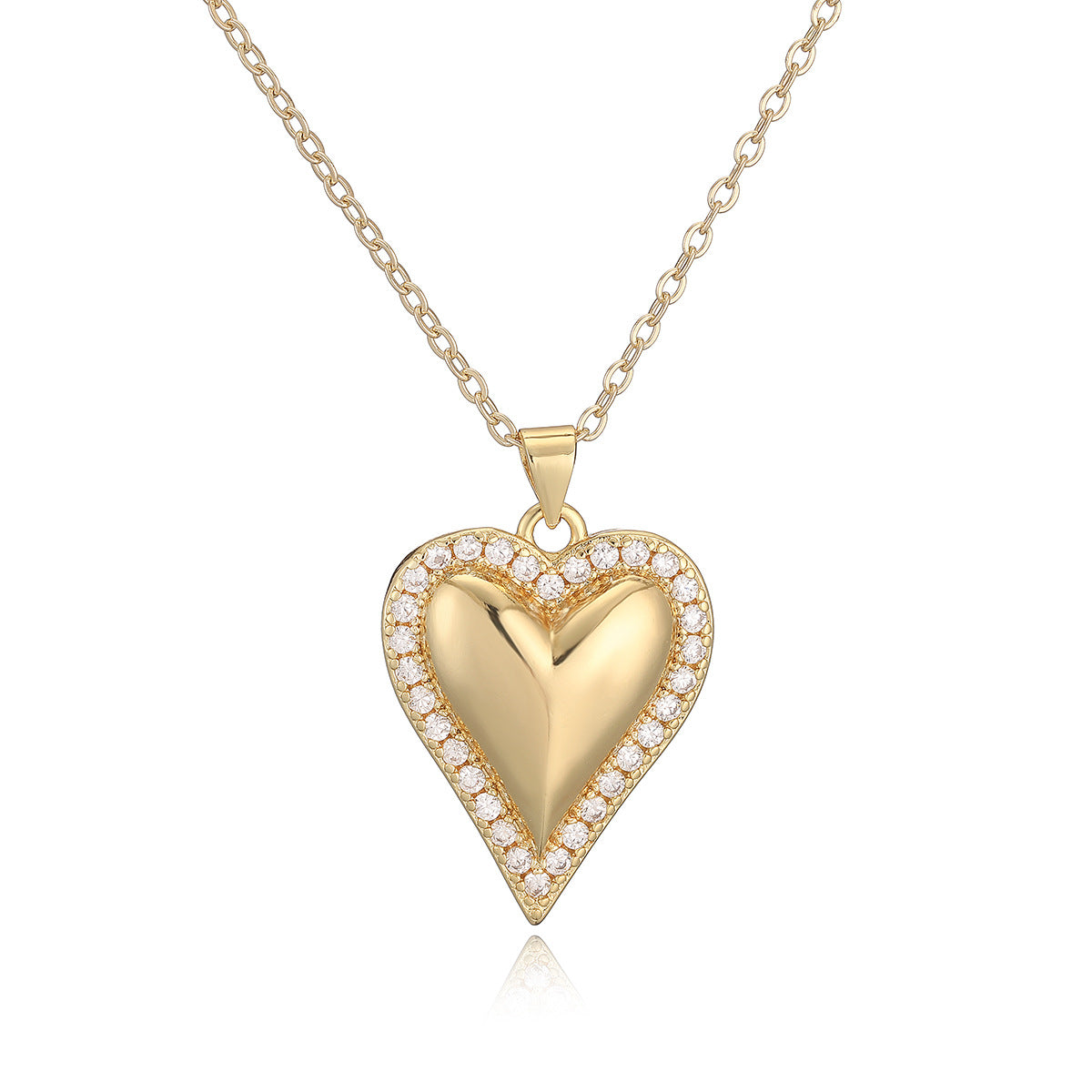 Minimalist 18K Gold Plated Brass Heart Cubic Zirconia Pendant Necklace for Women