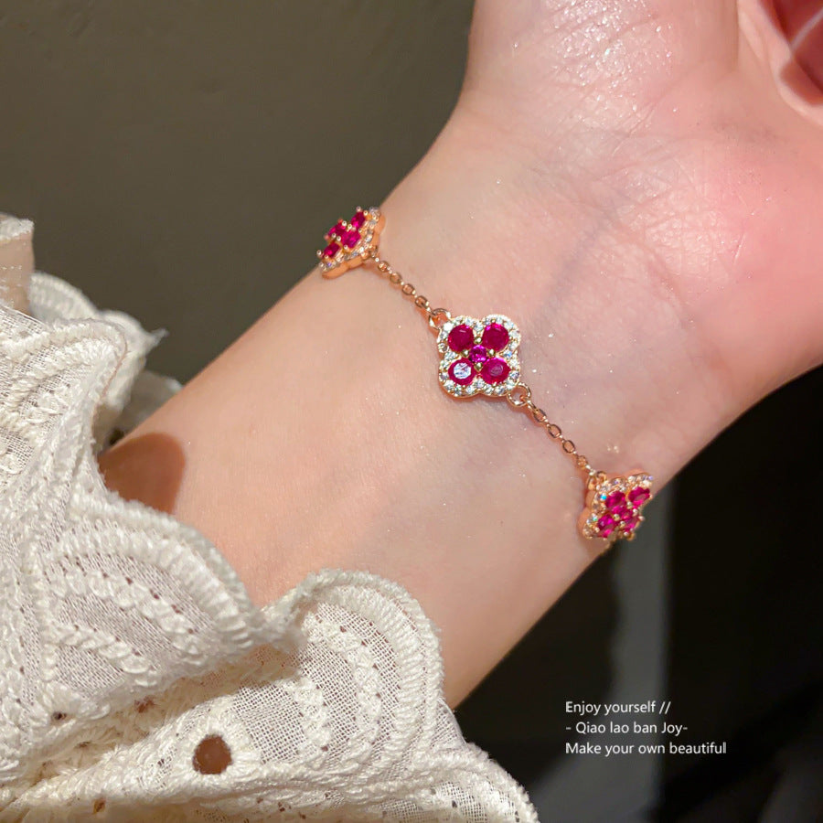 18K Gold Plated Cubic Zirconia Floral Brass Bracelet for Women
