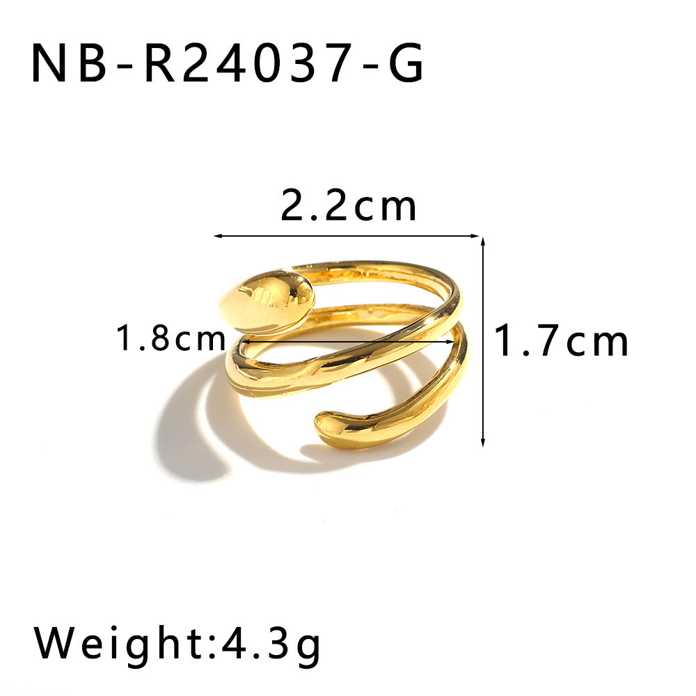 Anello multistrato minimalista in acciaio inossidabile lucidato da donna con forme geometriche e a goccia e placcatura sottovuoto in oro 18 carati