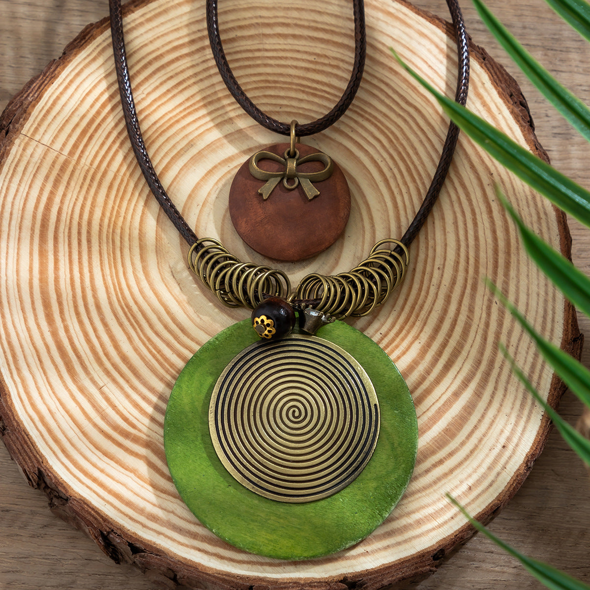 Vintage French Retro Butterfly Pendant Necklace with Geometric Wooden Beads on Irregular Chain for Women