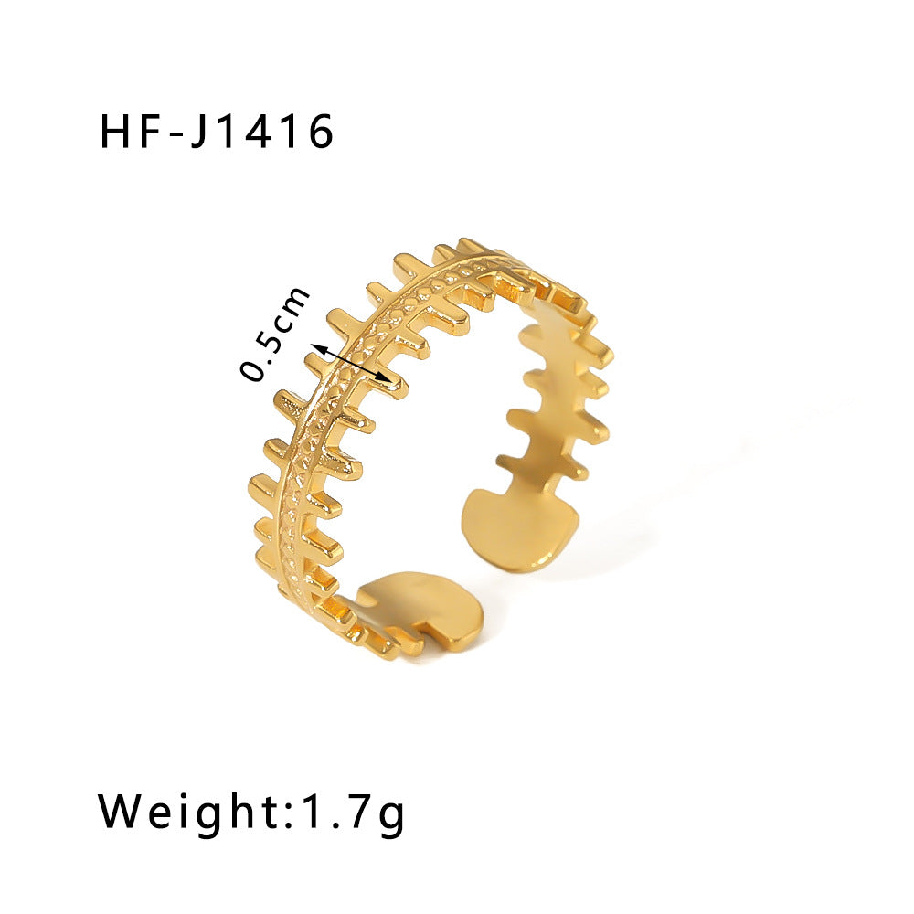 Minimalist Instagram Style Geometric Hollow Leaf and Floral Titanium Steel Ring with 18K Gold Plating for Women