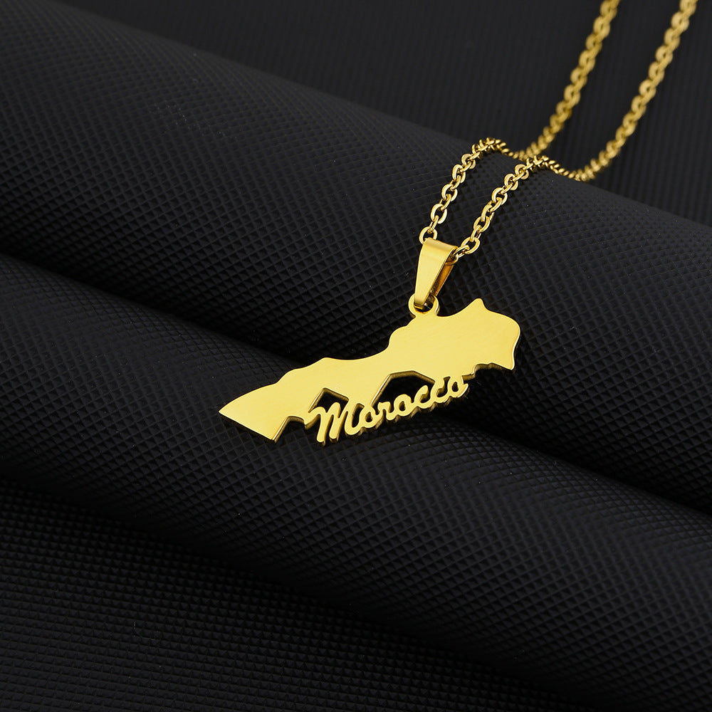 Collar con colgante de esmalte marroquí geométrico minimalista de acero inoxidable con cadena O para uso unisex