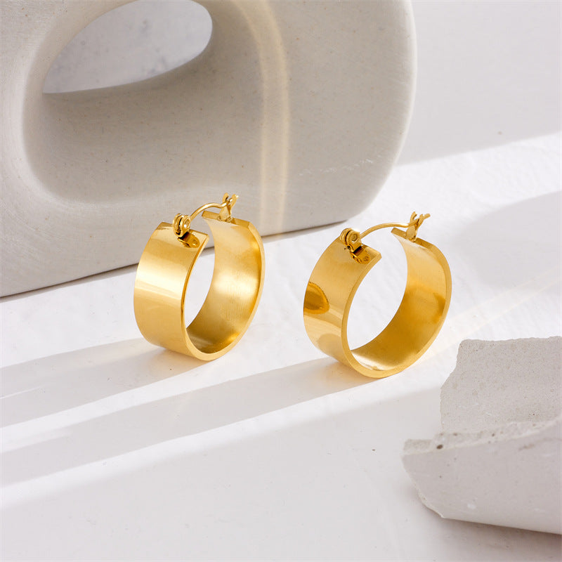 Retro Minimalist Geometric Titanium Steel Hoop Earrings for Women with Plated Finish, Sweet and Cool Aesthetic