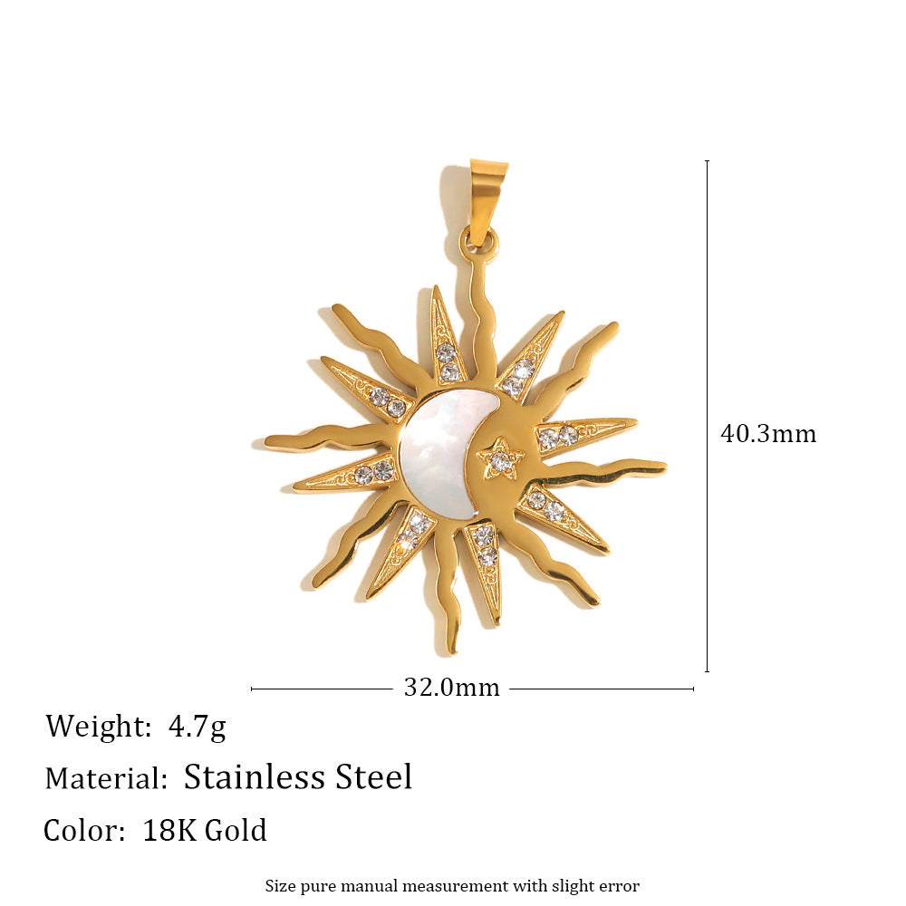 18K Gold Plated Stainless Steel Animal Bee Coin Shell Cubic Zirconia Pendant Charm Bar