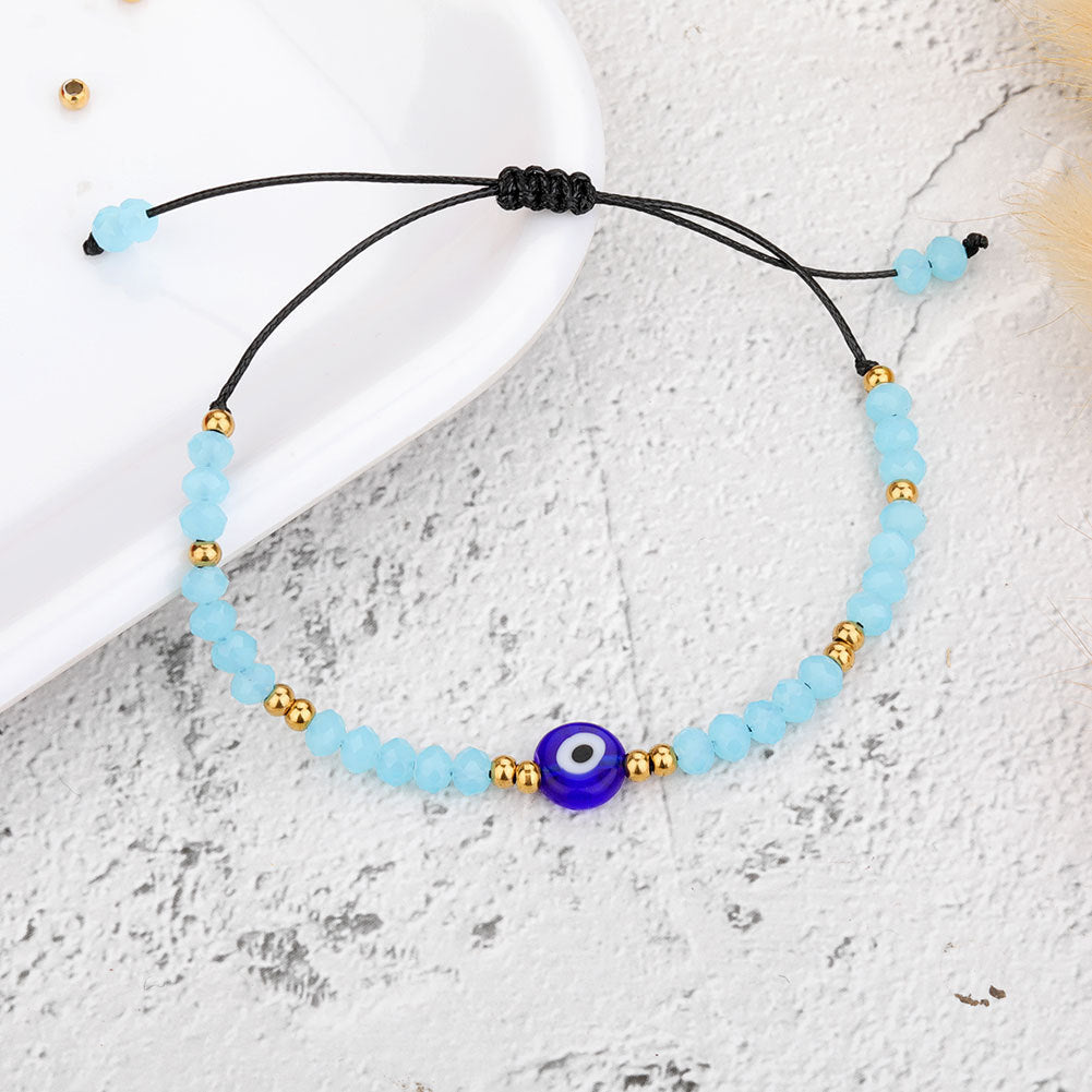 Evil Eye Heart Crystal Beaded Bracelet Stainless Steel Plated Women's Jewelry
