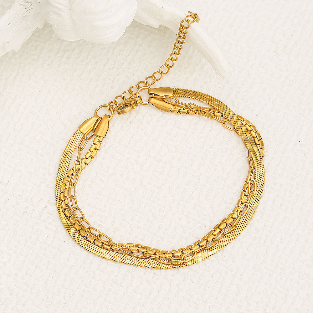 Bracciale Minimalista Multistrato da Donna in Acciaio al Titanio con Placcatura in Oro 18K Design a U Accessorio di Moda Versatile