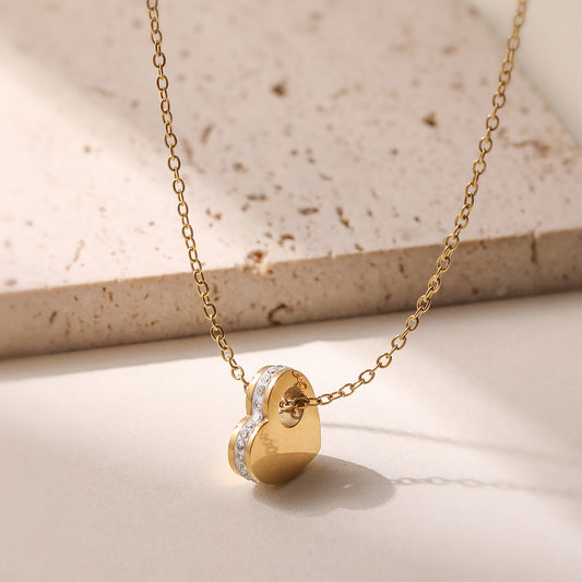 Minimalist Elegant 18K Gold Plated Stainless Steel Cubic Zirconia Heart Pendant Necklace for Women