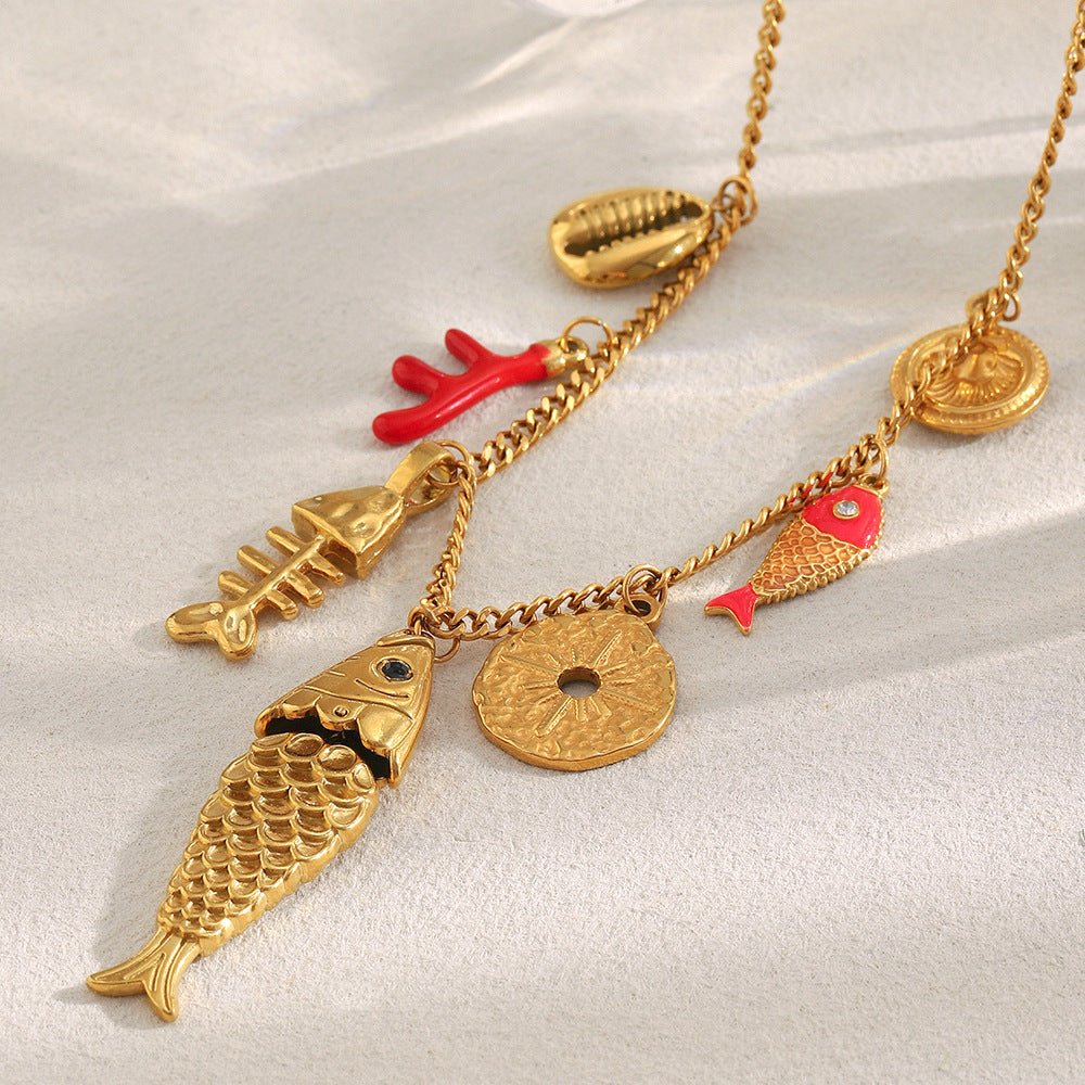 Collana con ciondolo in acciaio inossidabile placcato oro 18 carati con geometria bohémien di lusso da donna, fascino fai-da-te a barra