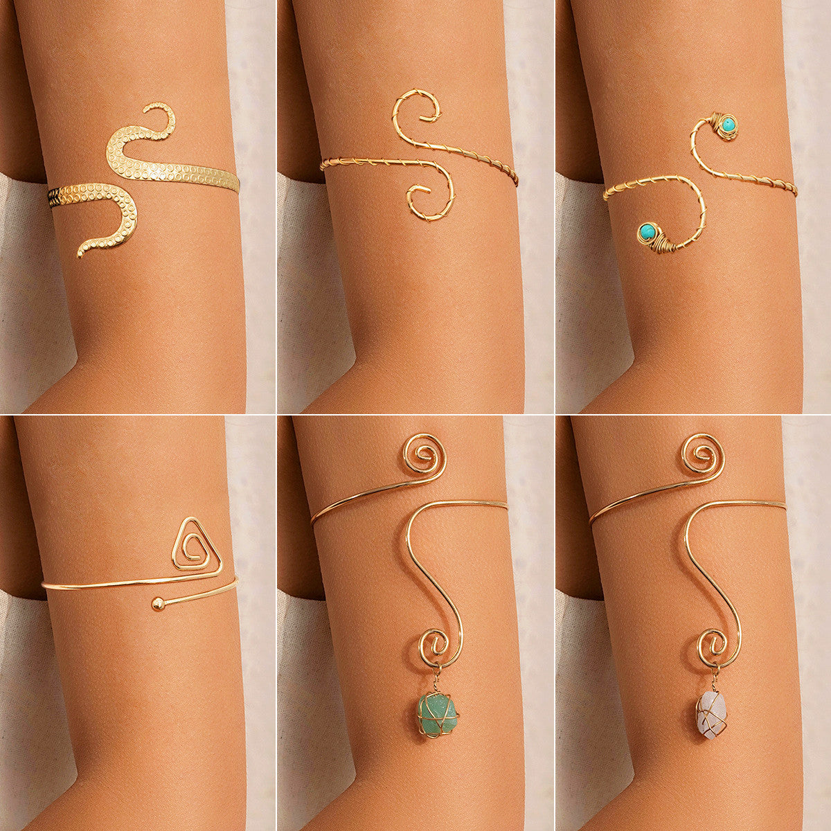 Hip-hop Bohemian Ethnic Geometric Zinc Alloy Plated Snake Chain Arm Cuff Bracelet