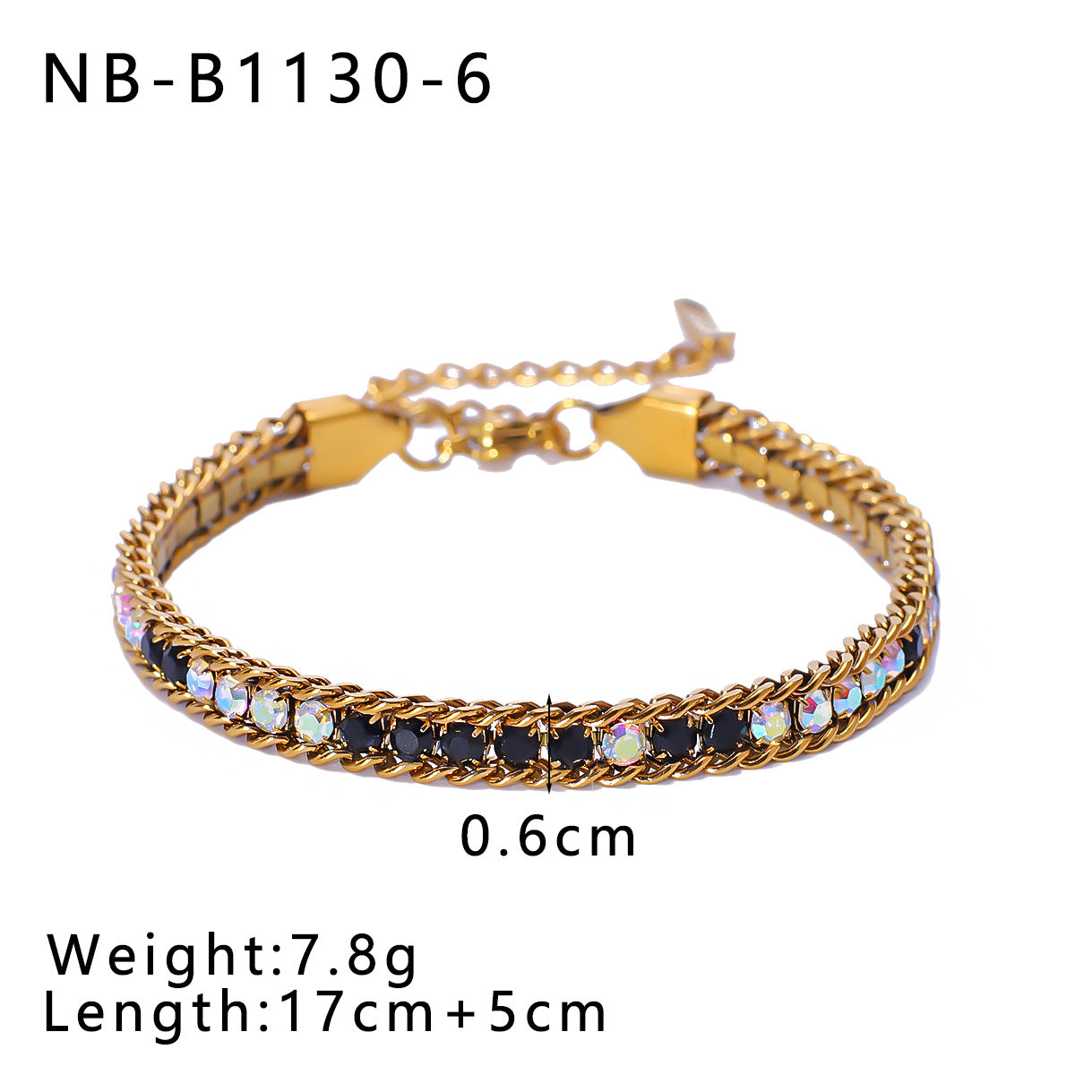 Bohemian Stainless Steel 18K Gold Plated Geometric Bracelet with Colorful Rhinestones Minimalist Women's Jewelry