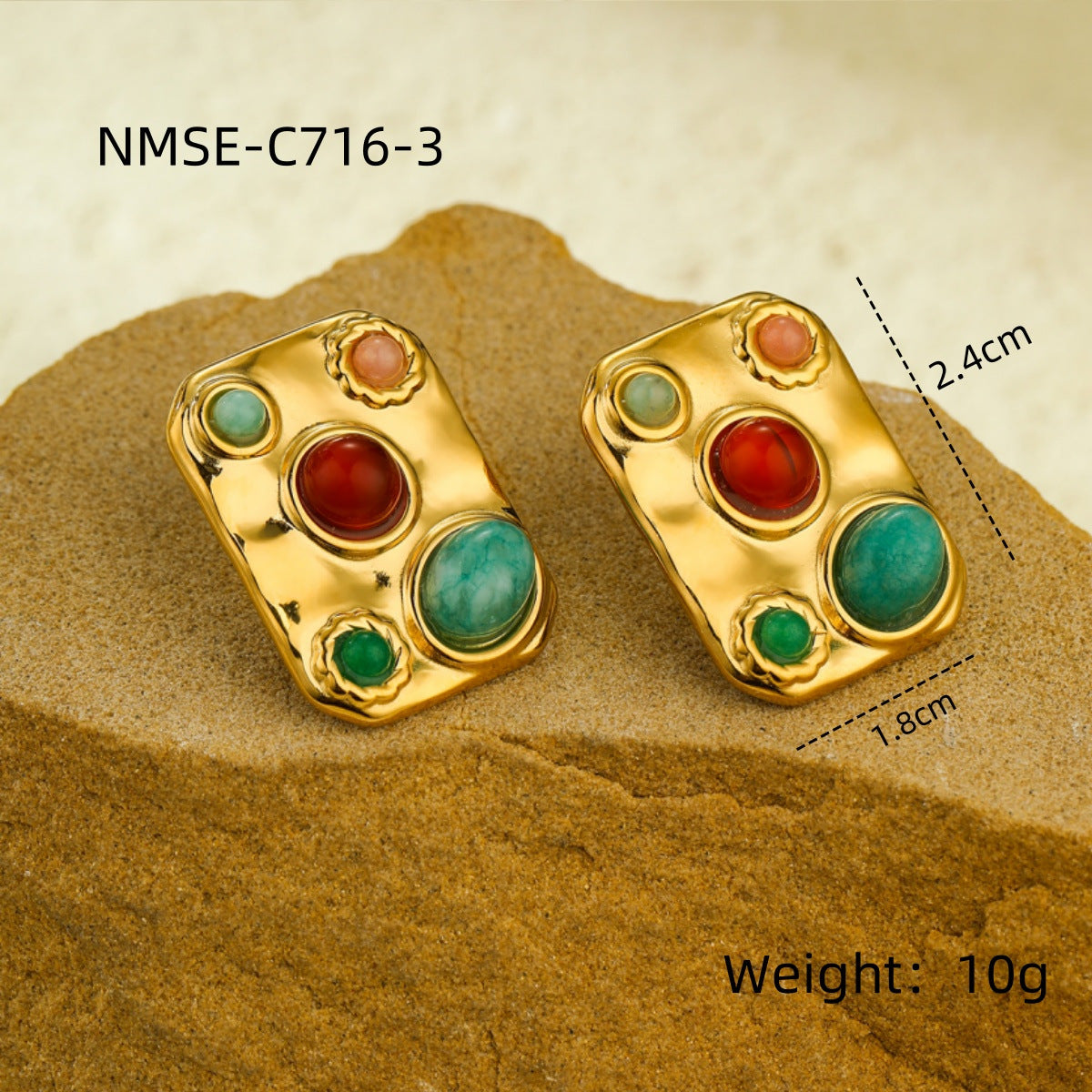 Set di collana con pendente in titanio e acciaio quadrato minimalista con intarsio in pietra naturale da donna