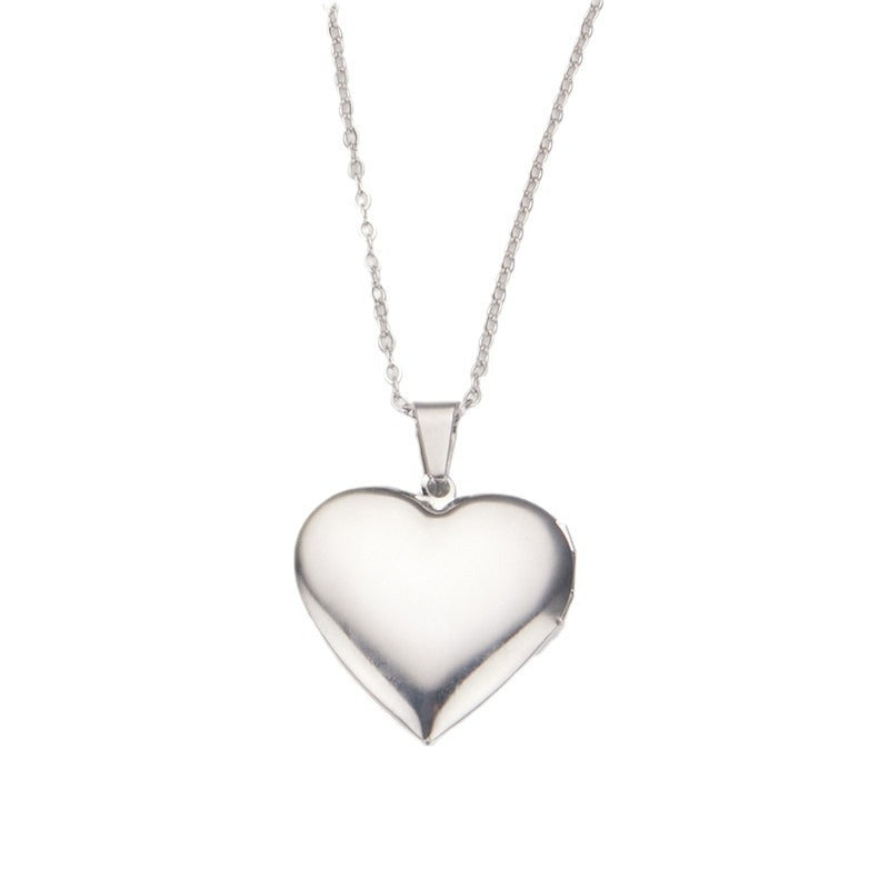 Polished Stainless Steel Heart-Shaped Openable Photo Frame Pendant Necklace for Women