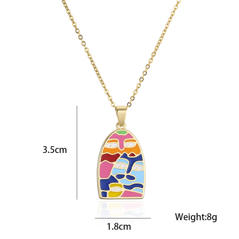 Geometric Drip Oil Gold Plated Brass Pendant Necklace with Cable Chain for Women