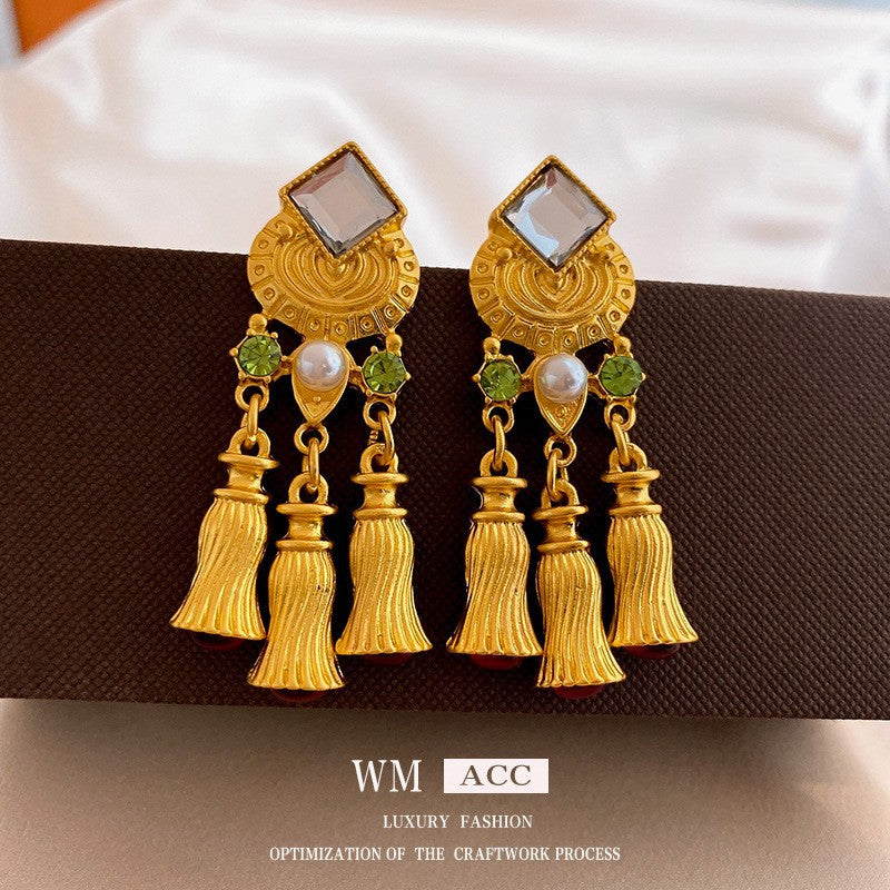 Pendientes de Aro Geométricos con Perlas y Flores Vintage para Mujer con Postes de Acero Inoxidable