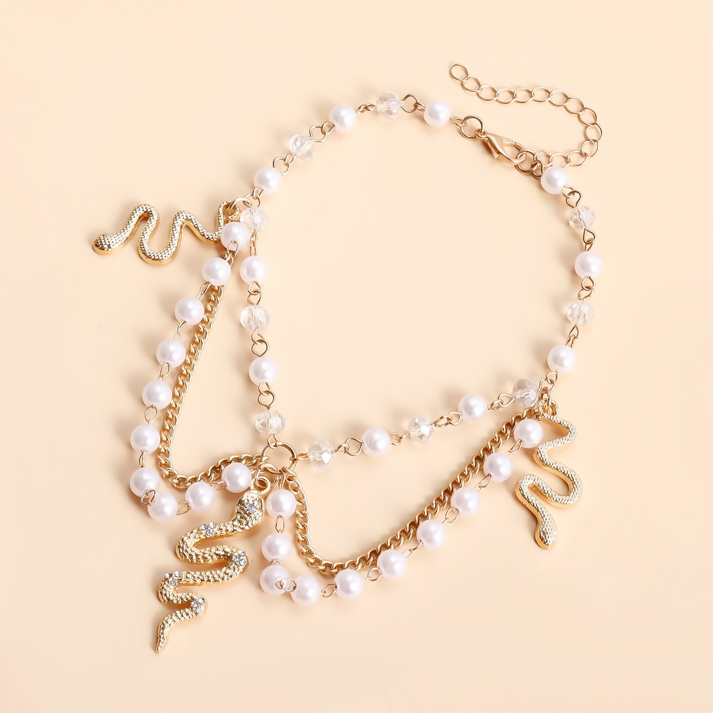 Minimalist Geometric Snake Pendant Alloy Anklet for Women with Multi-Layer Chain Design