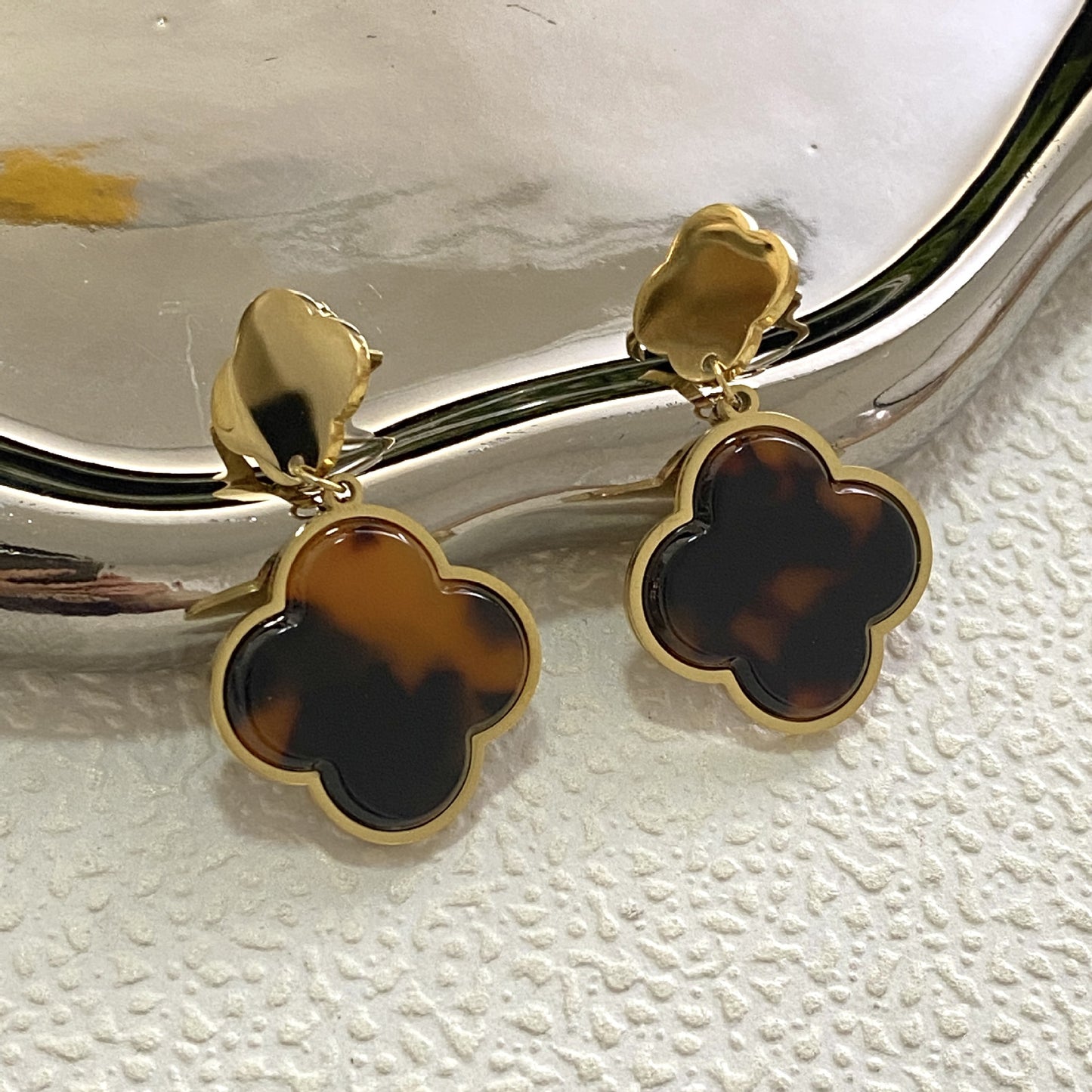 Unique Geometric Butterfly Heart Clover Shell Inlay Stainless Steel Earrings for Unisex