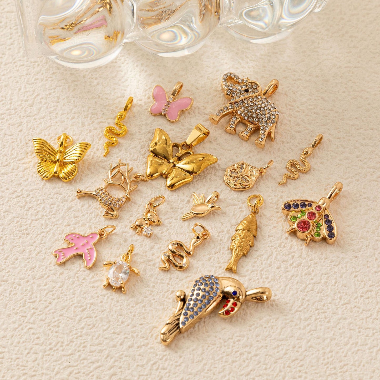 Plated Brass Animal Butterfly Charm Bar Ball Chain Necklace Unisex