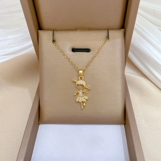 Collana pendente a luna geometrica minimalista da donna e da uomo in acciaio al titanio con strass