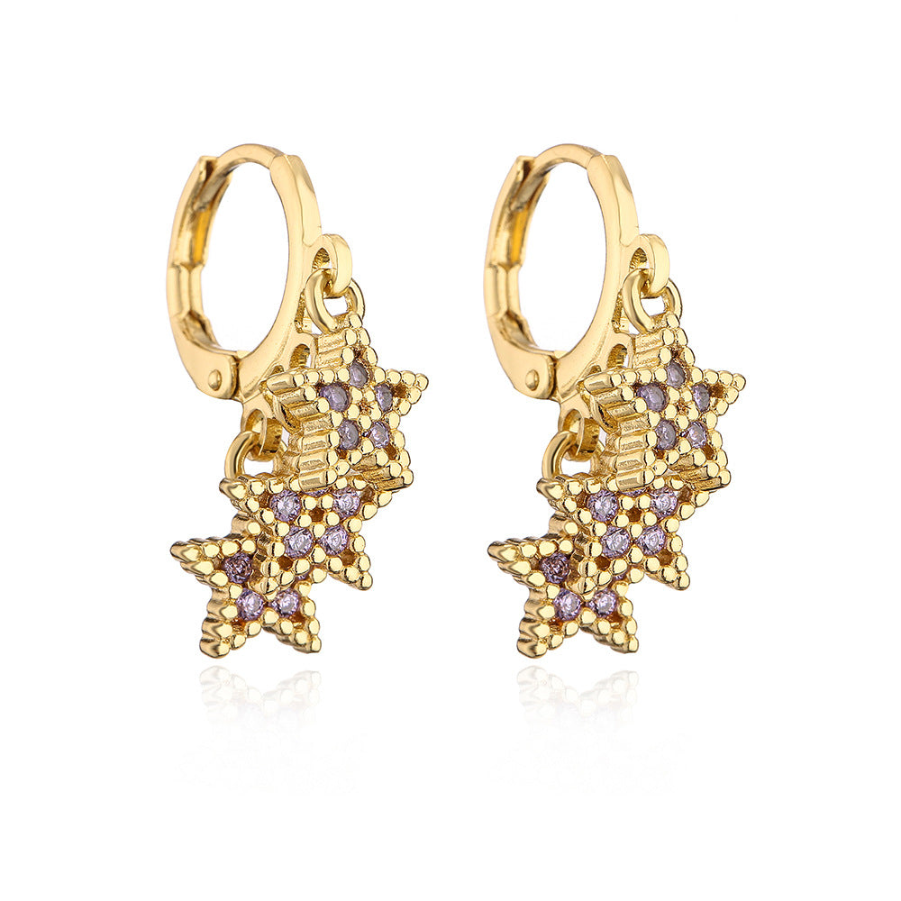 Minimalist Geometric Star Earrings for Women with Copper Base Plated in 18K Gold and Zircon Inlay
