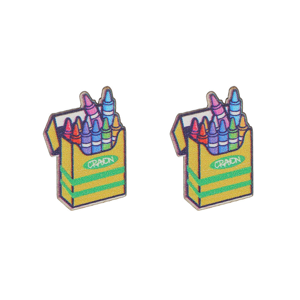 Minimalist Wood Book Scissors Ruler Pencil Shaped Earrings for Teachers
