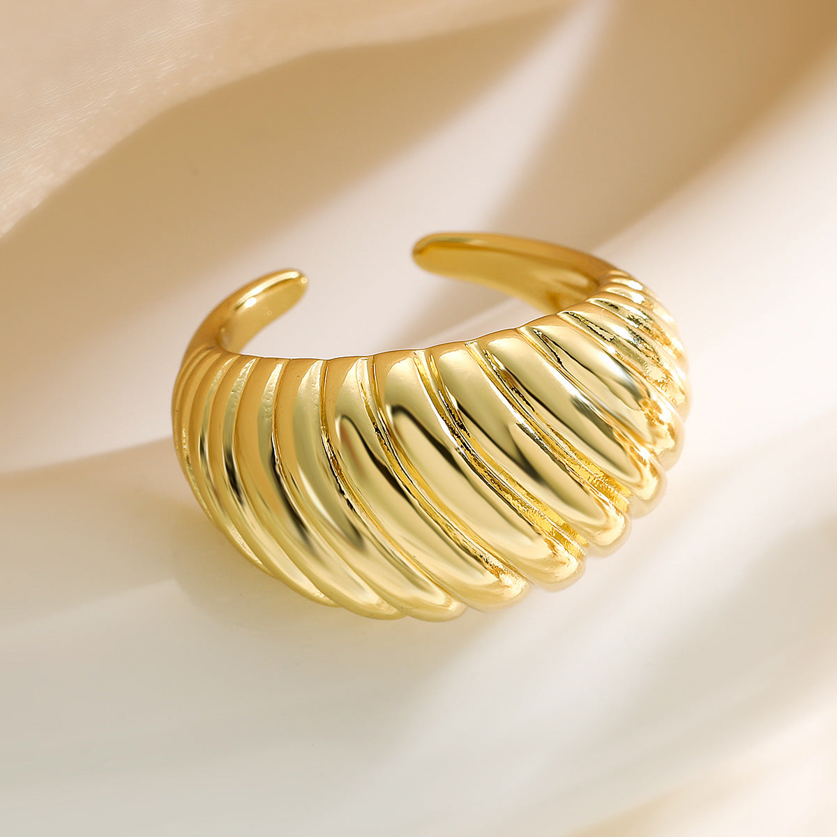 Minimalist Geometric Open Ring for Women Made of Brass with Real Gold Plating Micro-Pave Detailing