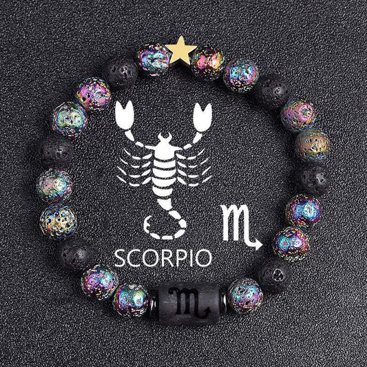 Casual Plated Volcanic Stone Star Beaded Bracelet 8mm Unisex Zodiac Jewelry