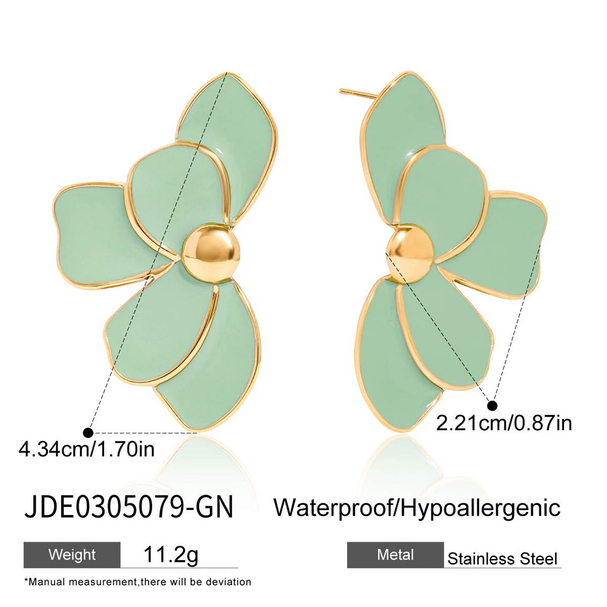 Orecchini da donna geometrici minimalisti in acciaio inossidabile smaltato con motivo floreale, ipoallergenici e resistenti allo sbiadimento