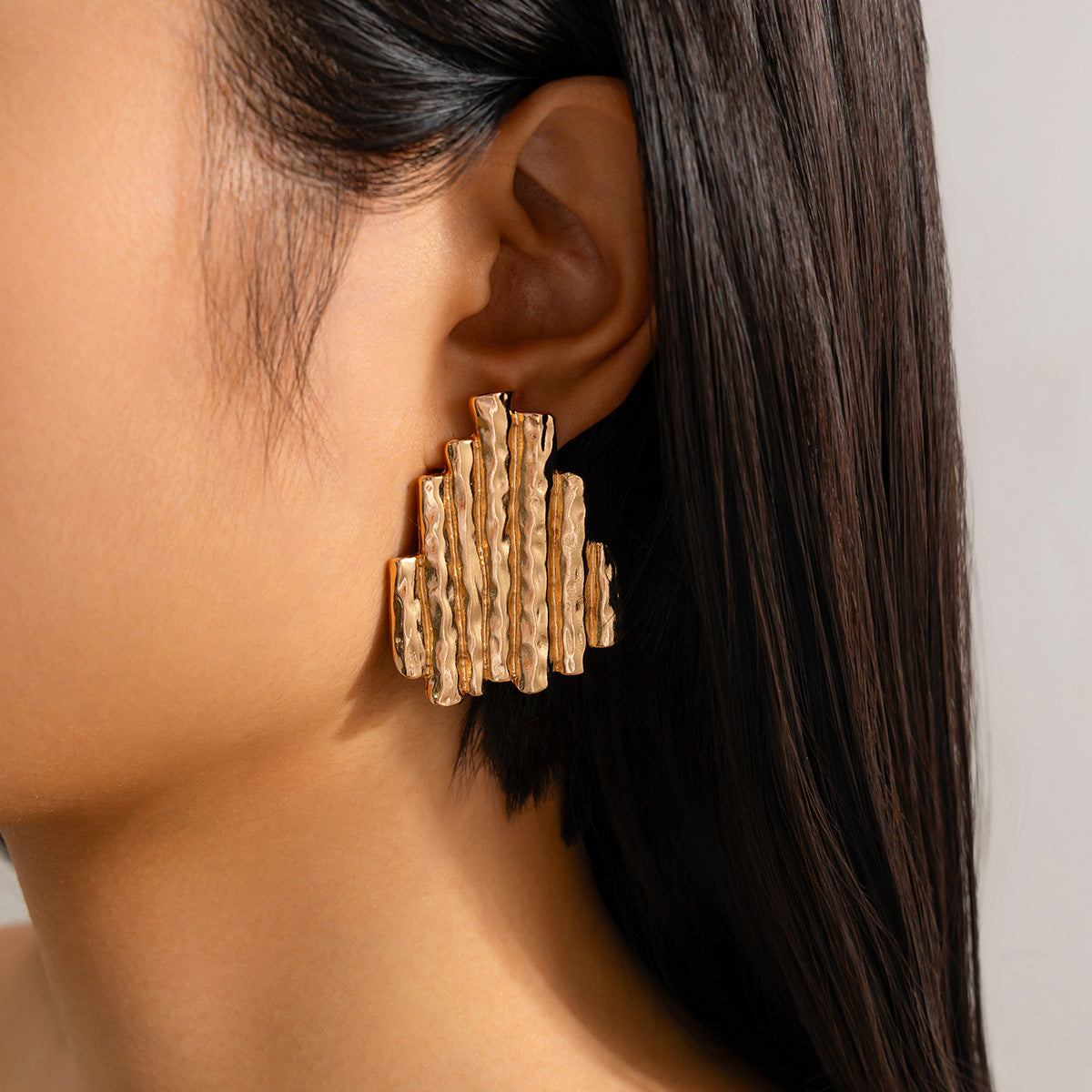 Vintage-Style Geometric Irregular Folded Earrings in Alloy with Electroplated Finish for Women