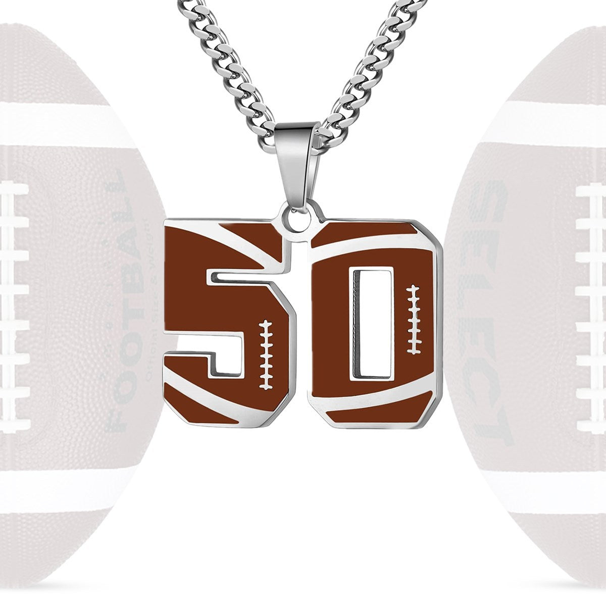 Motivational Football Number Pendant Necklace for Men in Stainless Steel with Polished Finish and Letter/Number Design