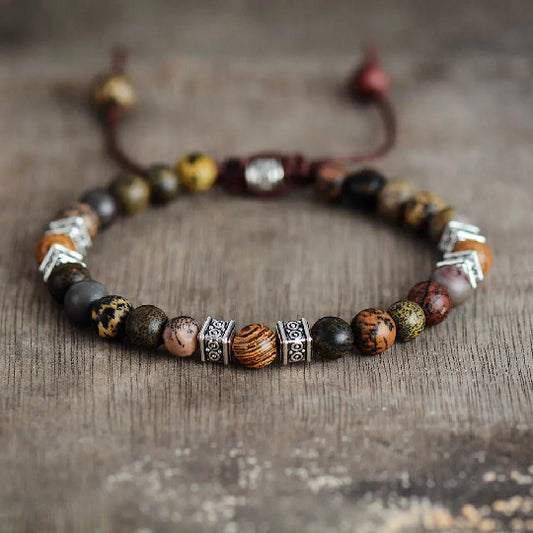 Ethnic Natural Agate Round Beaded Bracelet Unisex Handmade Adjustable Geometric Strand