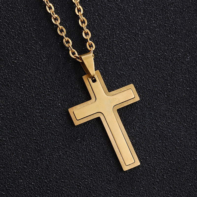 Collana con ciondolo a croce in acciaio inossidabile per donna uomo, catena in stile perla in acciaio al titanio, stile casual alla moda, finitura placcata, gioiello unisex da regalo