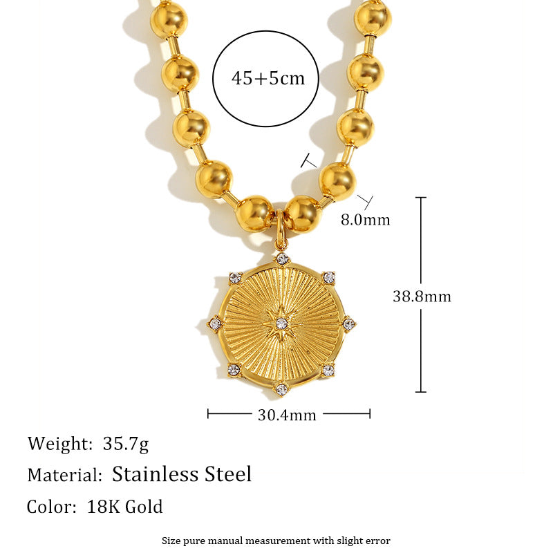 Fashion Minimalist Eight-Pointed Star Pendant Necklace and Bracelet Set in Stainless Steel with 18K Gold Plating