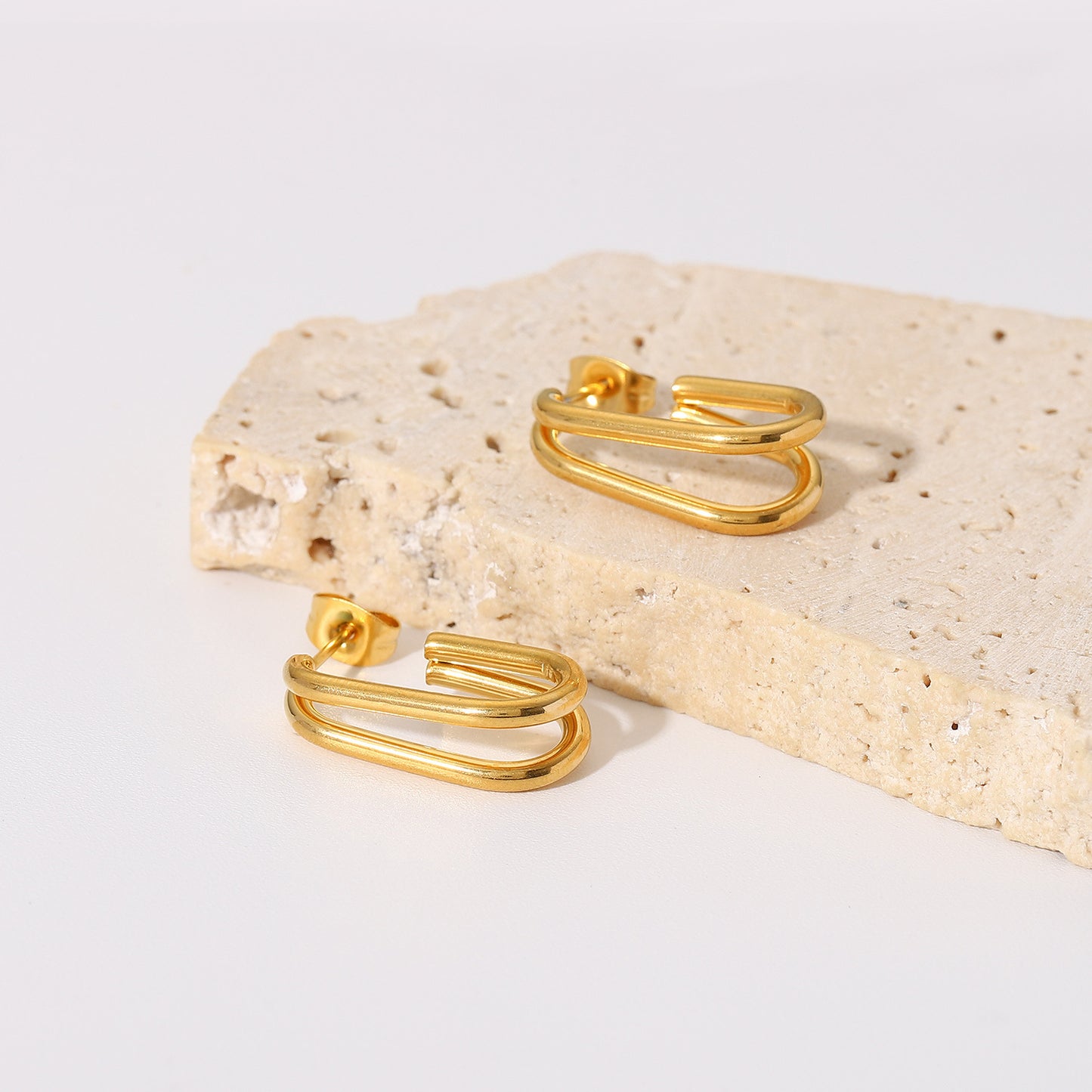 Orecchini a cerchio a doppio strato geometrici alla moda per donna in acciaio inossidabile placcato oro 18K