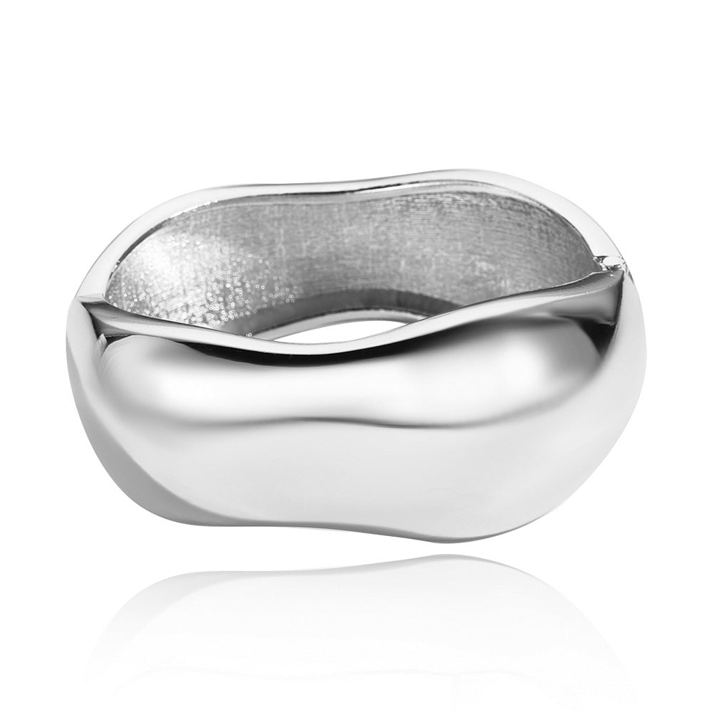 Geometric Round Plated Alloy Open Cuff Bracelet
