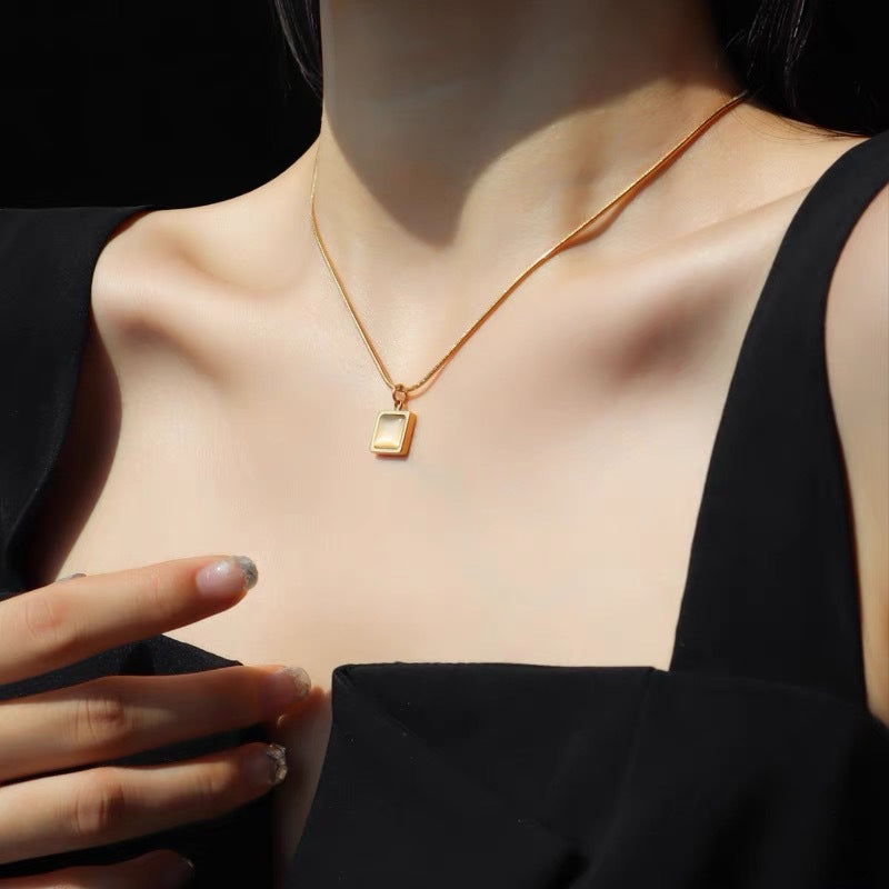 Minimalist Geometric Square Pendant Necklace for Women in Titanium Steel with Snake Chain