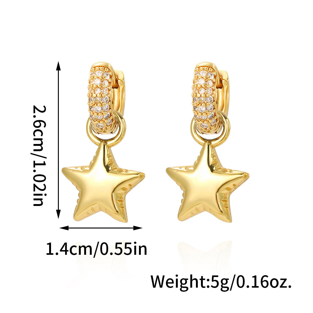 Elegant Gold Plated Brass Star Heart Earrings with Cubic Zirconia for Women