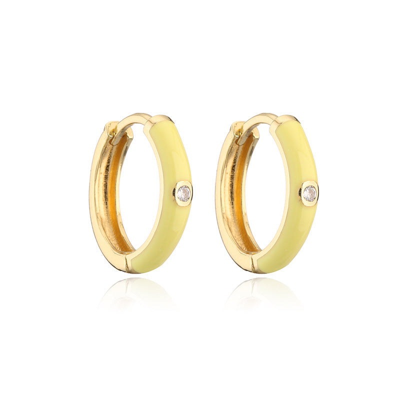 Colorful Drip Oil Cubic Zirconia Geometric Brass Gold Plated Hoop Earrings for Women