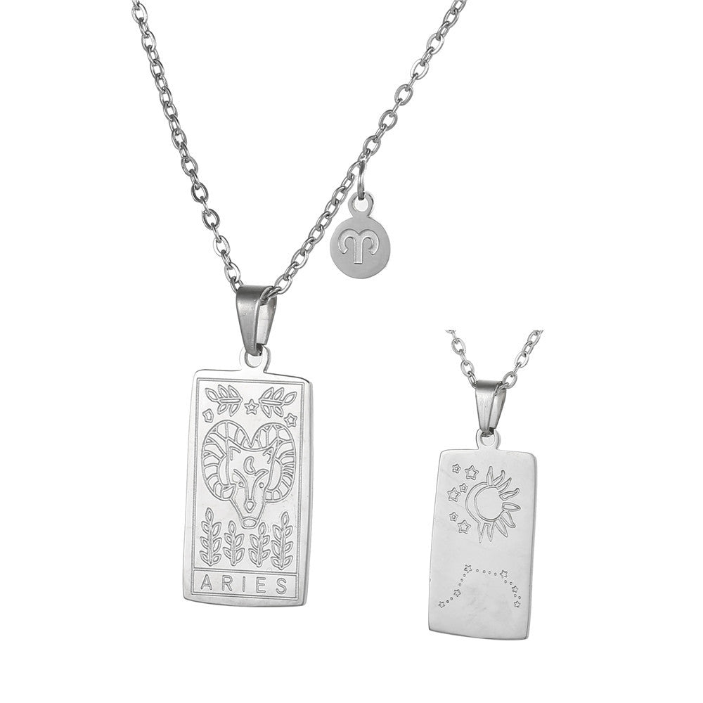 Vintage Geometric Square Titanium Steel Necklace with Alloy Pendant on Ball Chain