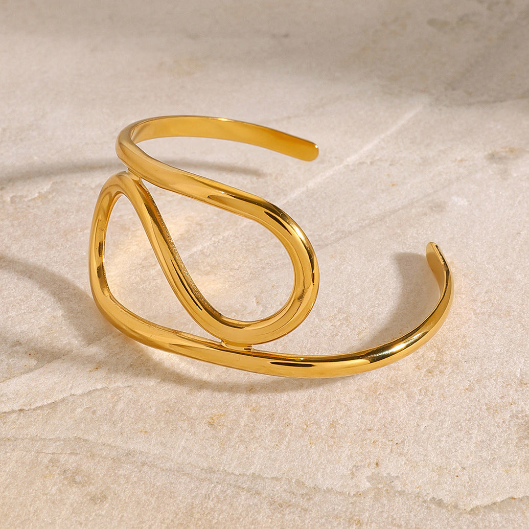 Bracciale Geometrico in Acciaio Inossidabile Placcato con Design a Polsino Aperto per Uomo e Donna