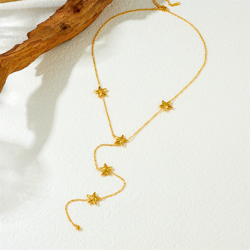 Minimalist Business Star Stainless Steel Plated Y-Necklace with Tassel for Women