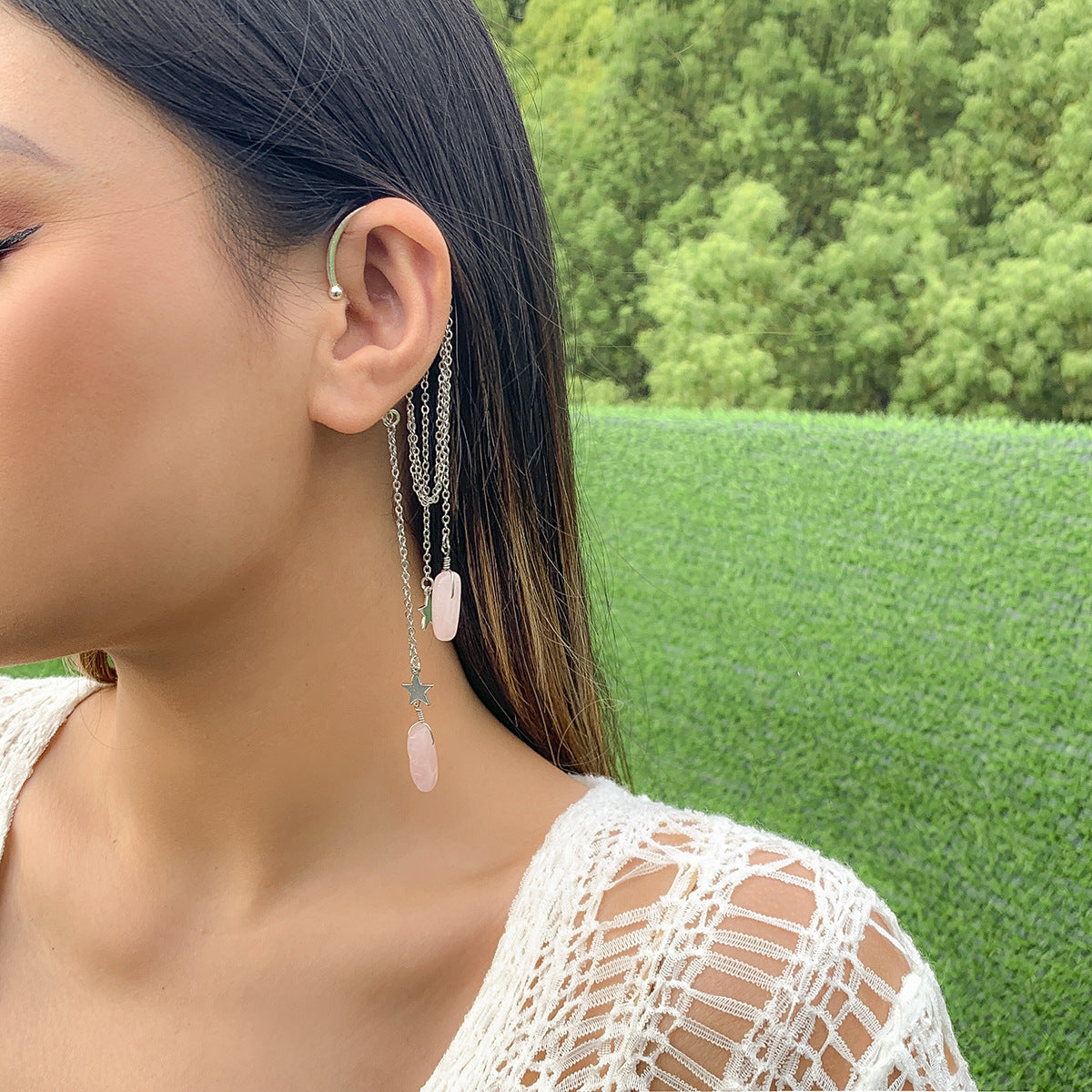 Minimalist Star-Shaped Alloy Earrings with Plated Finish, Fringe Dangle Design and Geometric Five-Pointed Star Accent for Women
