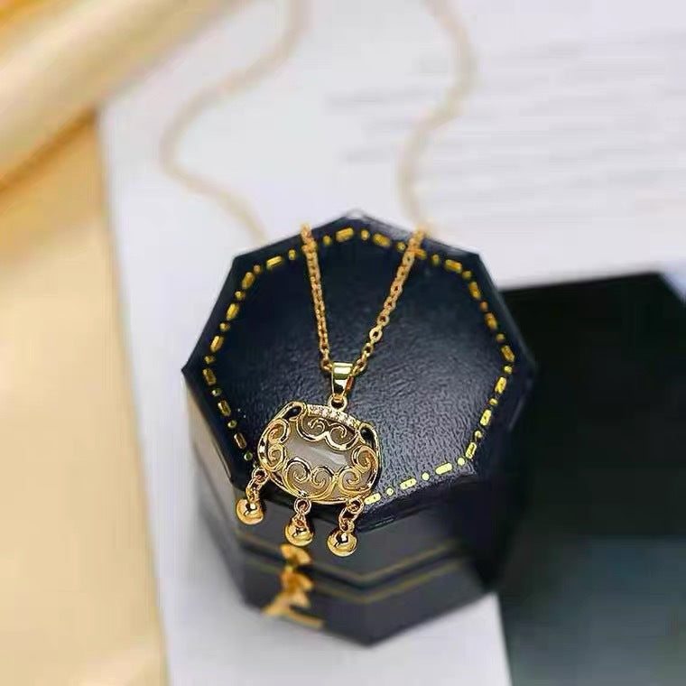 Vintage Geometric Titanium Steel Plated Longevity Lock Pendant Necklace for Women with Cable Chain