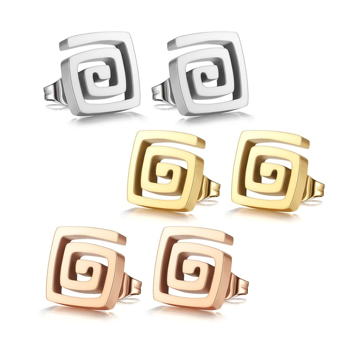 Elegant Minimalist Square Geometric Stainless Steel Earrings with 18K Gold Plating for Women