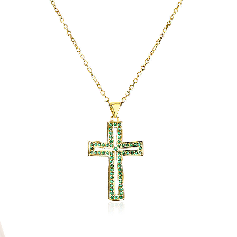 Collana con Pendente Geometrico da Donna con Base in Rame Placcato Oro 18K e Intarsi di Zirconia Cubica