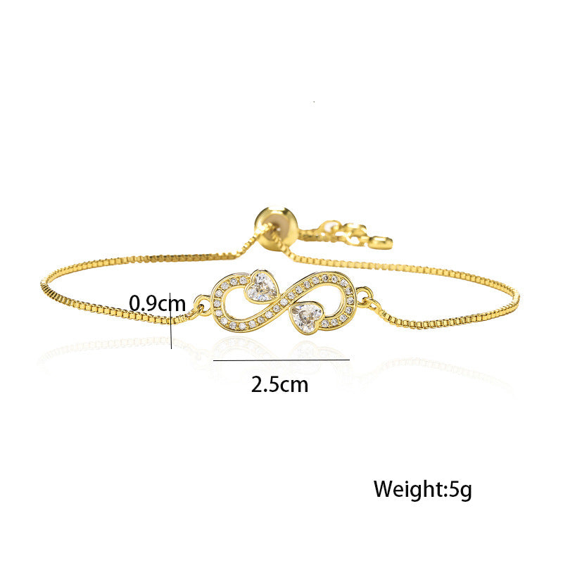 Micro-Paved Cubic Zirconia Heart Infinity Geometric Brass Bracelet for Women