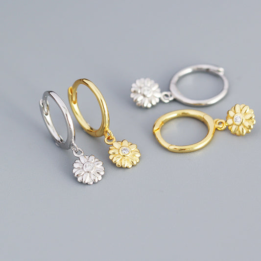 Minimalist Floral-Shaped 925 Sterling Silver Stud Earrings for Women with Rhinestone Inlay