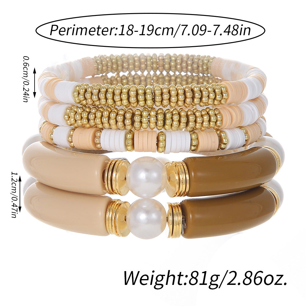Bohemian Ethnic Geometric Round Acrylic Resin Pearl Bracelet Set for Women